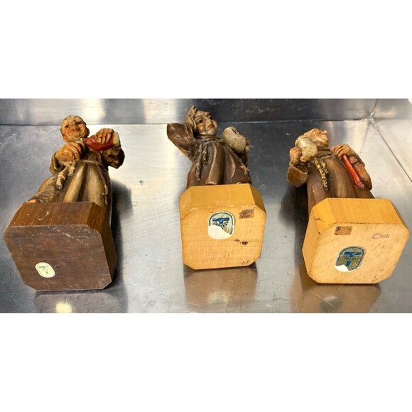 Vintage ANRI Signed Wooden Monks Friars: Rosary, Beer Mug & Violin –Italy HTF - Picture 5 of 10